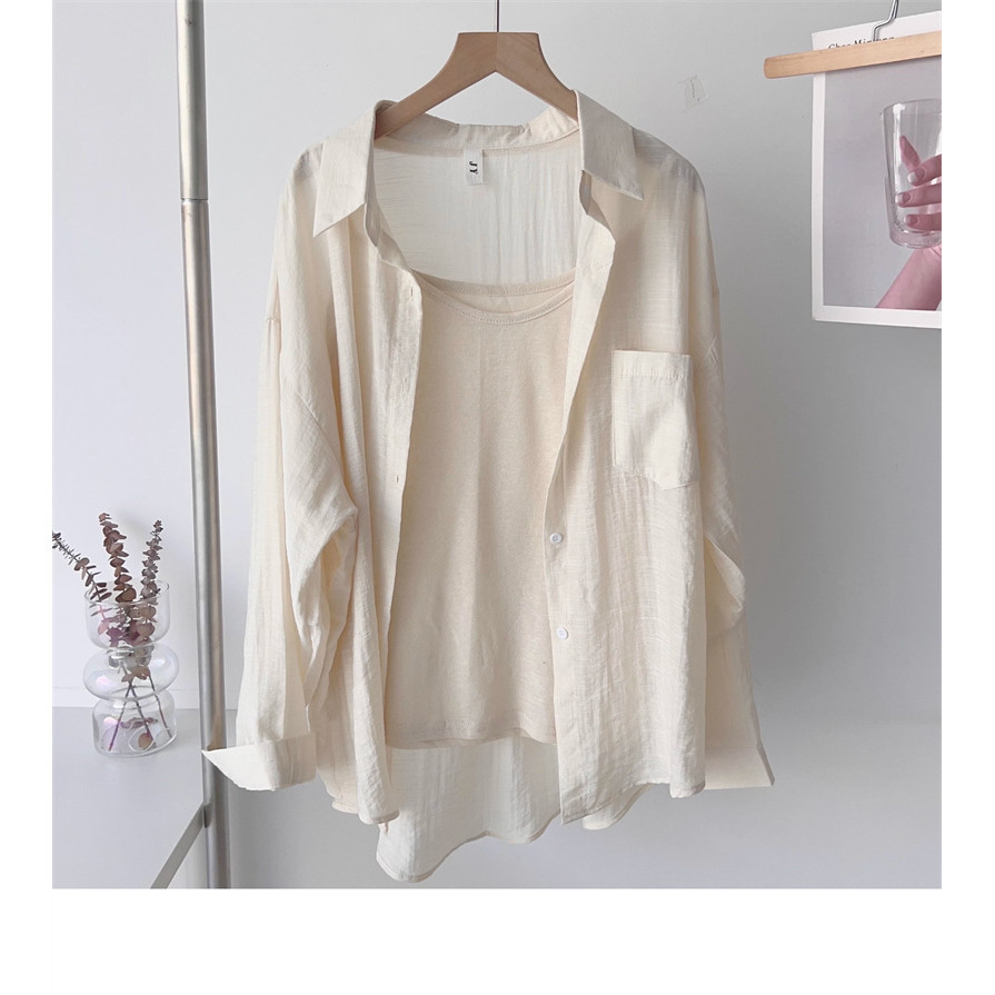 Suxi Đơn Giản Màu Trơn Thường Ngày Mới Rời Cổ Thời Trang Áo Sơ Mi Tay Dài Nữ Top 240709