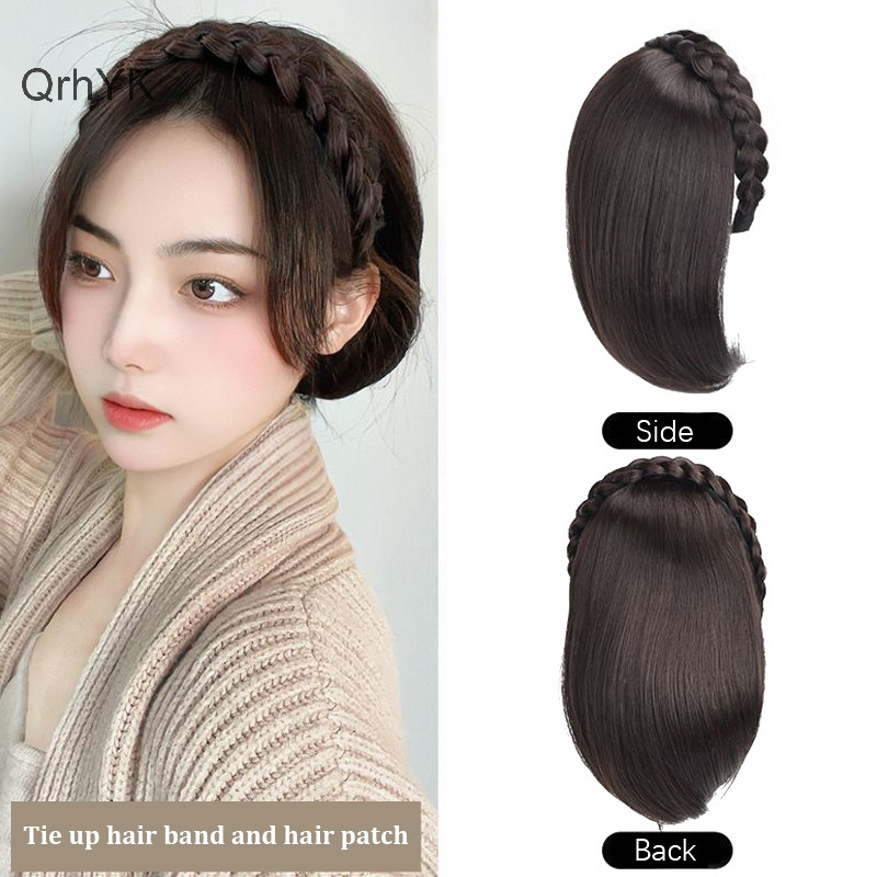 Tóc giả thời trang xương cá cho nữ, ngắn, tích hợp miếng dán, phụ kiện tóc