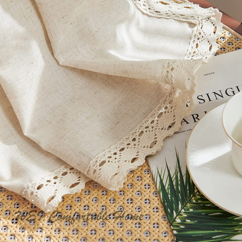 Màu Trơn Hoàn Thành Rèm Ngắn INS Đục Lỗ Nhỏ Rèm Nhà Bếp Nửa Màn Màu Trơn Vải Lanh Polyester Ren Rèm Cà Phê