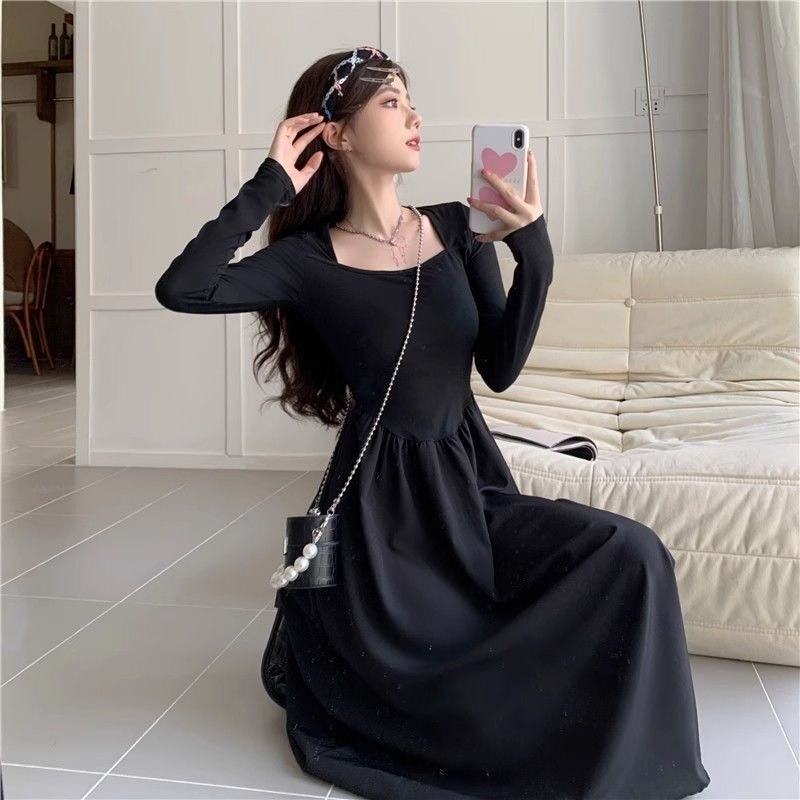 Đầm váy dáng dài liền thân thiết kế chiết eo tôn dáng phong cách Hepburn thu đông hàng QCCC BA SP03