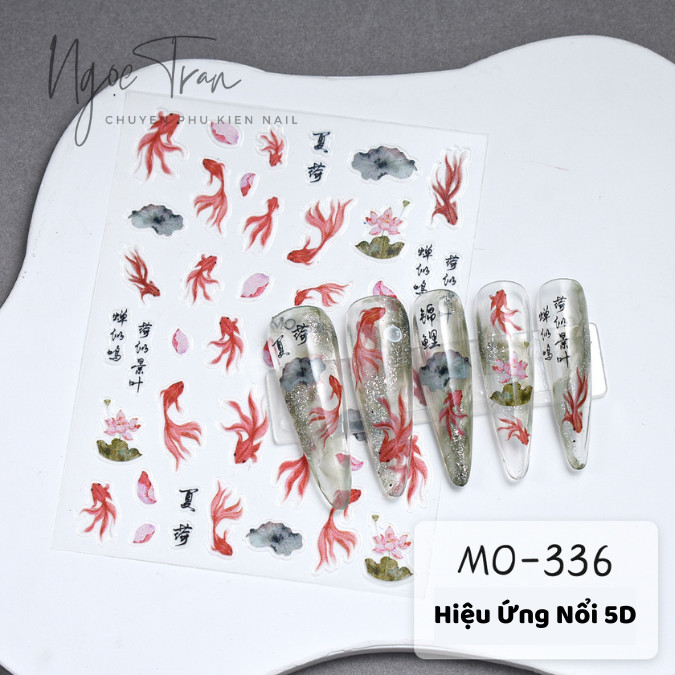 Sticker Lụa Nổi 5D | Cá KOI Phong Cách Trung Hoa | Hình Dán Móng Tay MO ...