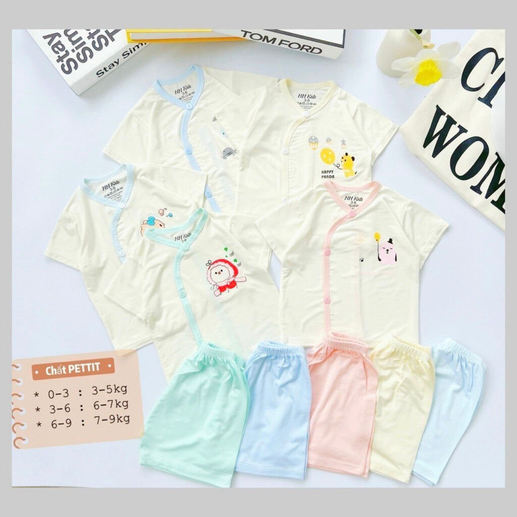 Set 2/3/5 bộ thun lạnh cộc tay cho bé sơ sinh 3-9kg chất vải thun lạnh màu mềm mịn mát  HH-CL09 Đậu Đậu Store