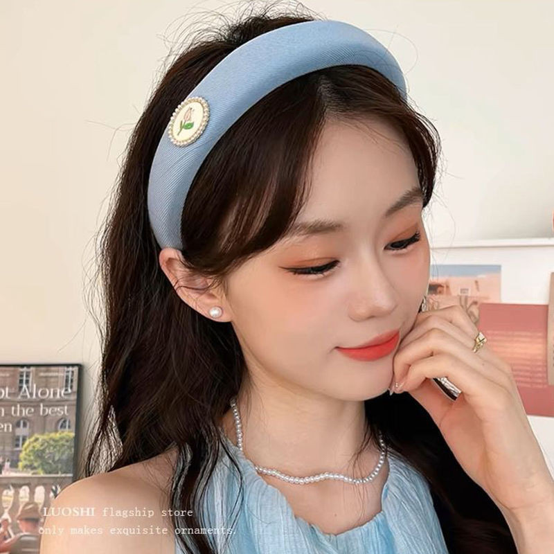Băng Đô Cao Cấp Màu Xanh Dương Viền Rộng Rửa Mặt Sang Trọng Tất Cả Trận Đấu Bấm Tóc Nữ