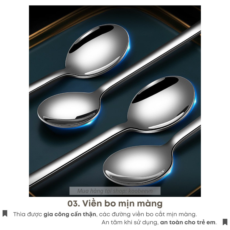 Thìa Muỗng Inox 304 Miệng Tròn Cán Dài Kiểu Dáng Hàn Quốc Cao Cấp - Ăn Cơm, Cháo, Tráng Miệng | 130