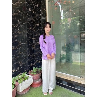 Bà ba viền ngọc, set bà ba lụa (áo kèm quần) thời trang nữ