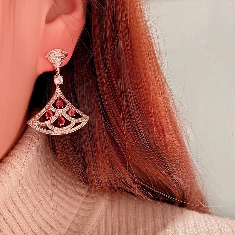 Bông tai hình quạt Zircon Bông tai thời trang sang trọng nhẹ nhàng phong cách dài