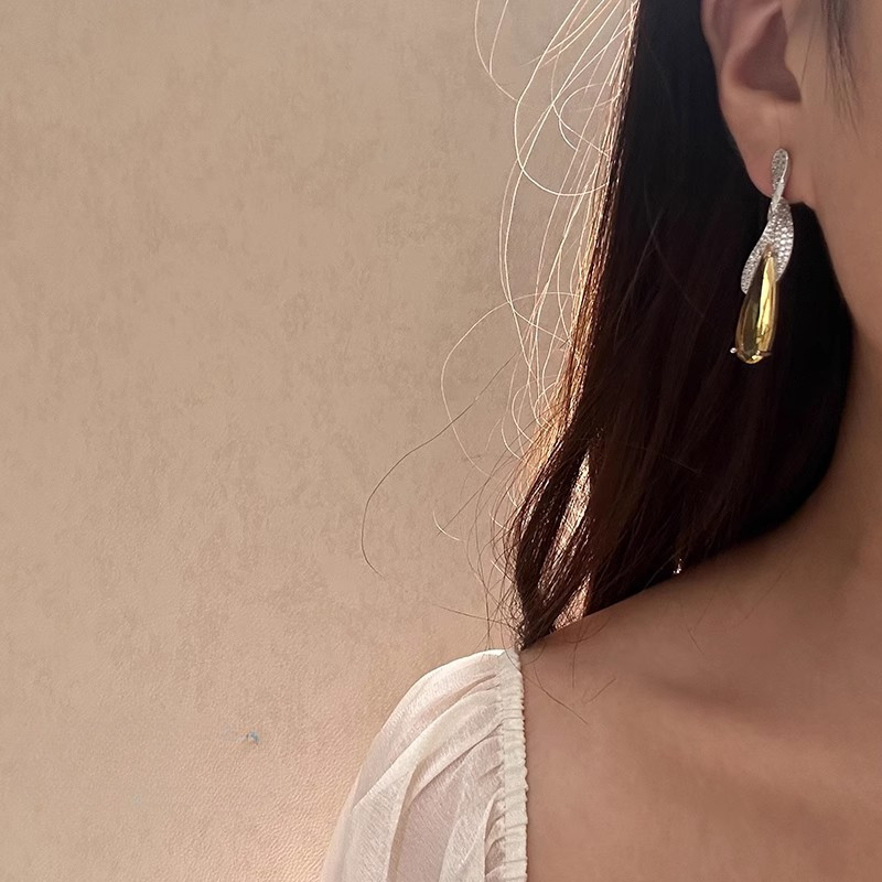 Bông tai mặt dây chuyền lá Zircon Nữ nhẹ nhàng Bông tai thời trang tính khí sang trọng