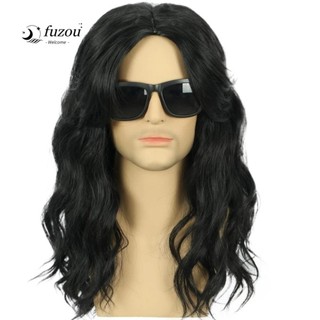 FUJIOU Tóc Giả Nhập Vai Màu Đen Dài, Tiệc Cosplay Full Head Halloween Trang Phục Tóc Giả, Disco Anime Punk Hippie Nam Tổng Hợp Tóc Giả Lễ Hội Giáng Sinh