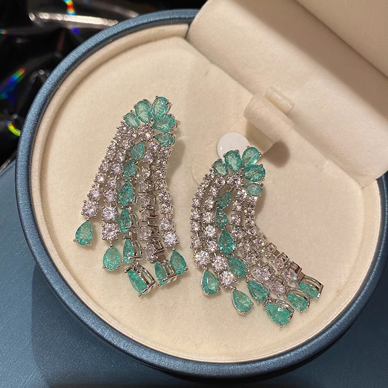 Nhiều Màu Sắc Zircon Tinh Tế Bông Tai Thời Trang Bạc s925 Kim Tua Dài Sang Trọng Bông Tai Thanh Lịch
