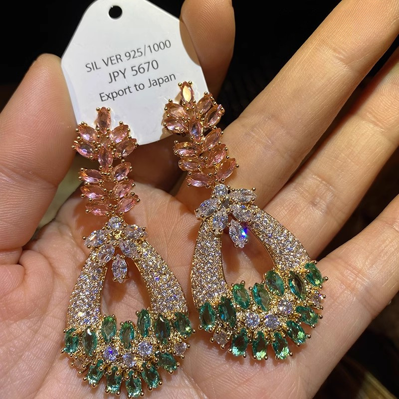 Bông Tai Zircon Thời Trang s925 Bạc Kim Lúa Mì Tai Thả Hình Phong Cách Dài Sang Trọng Bông Tai