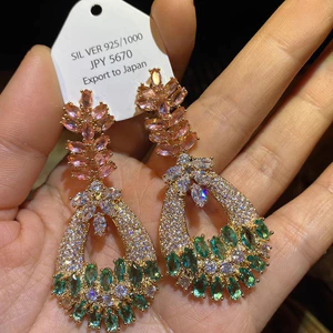 Bông Tai Zircon Thời Trang s925 Bạc Kim Lúa Mì Tai Thả Hình Phong Cách Dài Sang Trọng Bông Tai