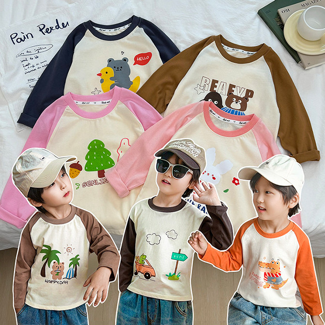 Phong Cách Mới Áo Thun Trẻ Em 100% Cotton Dài Tay Top Bé Trai Bé Gái Hoạt Hình Hợp Thời Trang 5NQT