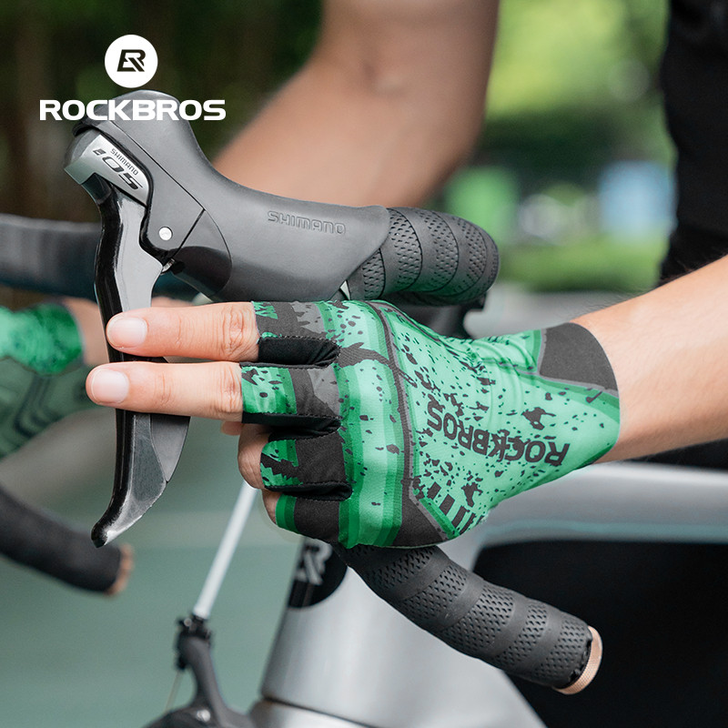 Rockbros Xe Đạp Ice Silk Găng Tay Nửa Ngón SBR Palm Pad Chống Trượt Chống Sốc MTB Xe Đạp Đường Bộ Co Giãn Thoáng Khí Thiết Bị Đi Xe Đạp
