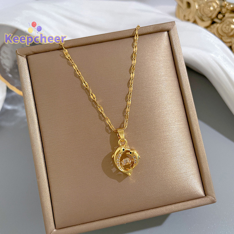 [Keepcheer] Cặp Đôi Mẹ Và Con Cá Heo Beagle Zircon Mặt Dây Chuyền Vòng Cổ Cho Nữ Không Phai Màu Trái Tim Động Vật Trang Sức Quà Tặng Sinh Nhật Trẻ Em [Mới]