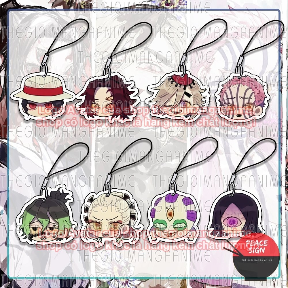 Móc dây treo điện thoại KIMETSU NO YAIBA ver mặt cười in hình Thanh Gươm Diệt Quỷ chibi mica acrylic móc khóa anime