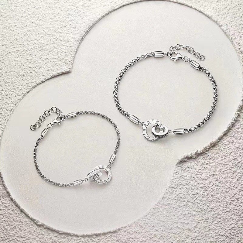 ☀Vòng tay cặp đôi tình nhân thời gian bạc s925 cặp đôi nam nữ trang sức vòng tay đôi kiểu mới sang trọng kiểu Pháp quà tặng tình yêu đường dài