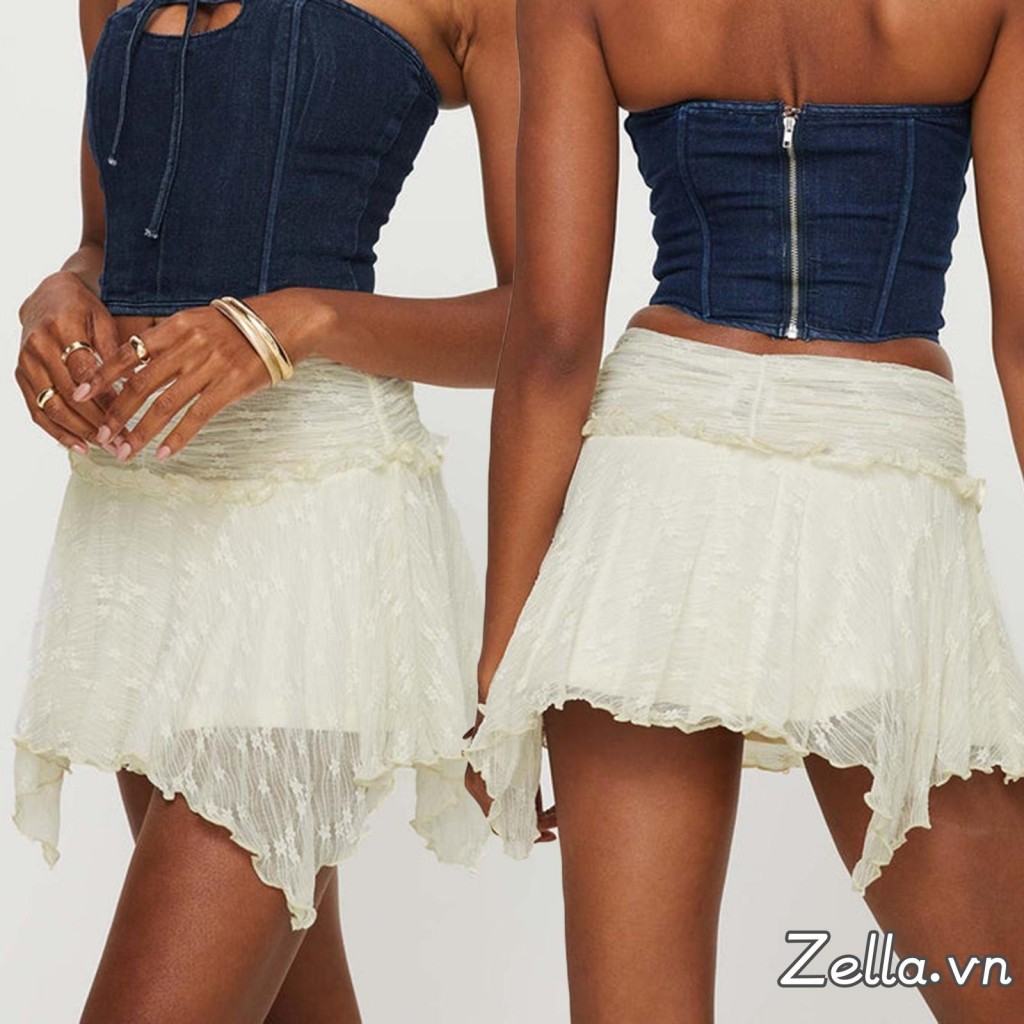 Váy Mini Nữ Ren Ruched Cao Cấp Xuân Hè Váy Viền Không Đều