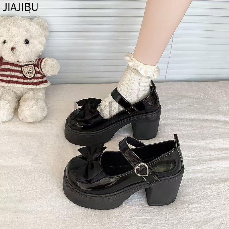 Size 34-44 Giày Nữ Cỡ Lớn 43 Giày Da Gót Dày Chống Trượt Phong Cách Anh Quốc 42 Giày Lolita Mũi Tròn Chống Trượt Korean Fashion Platform Mary Jane Shoes Giày Đi Học Cao Gót Màu Đen JK Nhật Bản Đồng Phục Nơ Cosplay Công Chúa Giày Heart Buckle Doll Shoes