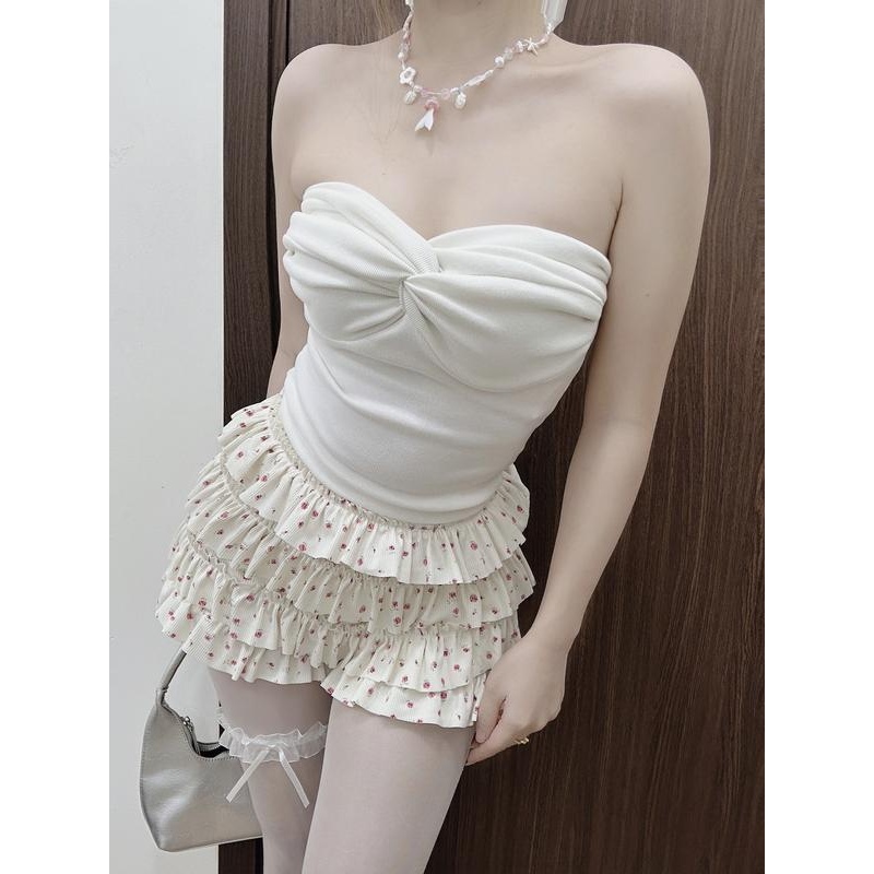 Quần Giả Váy 4 Tầng Dáng Ngắn Lưng Thun Dễ Thương Họa Tiết Nhiều Màu - Nữ