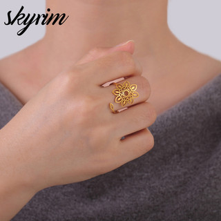 SKYRIM Charm Nhẫn Nữ Thanh Lịch Hoa Hướng Dương Vàng Rỗng Thiết Kế Có Thể Điều Chỉnh Mở Đầu Trang Sức Thời Trang