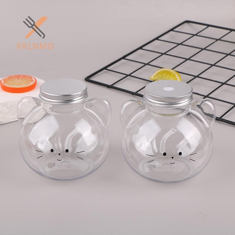 Rrlnmd Kawaii Mèo Chai Nước Cho Trà Sữa Cà Phê Nước Uống Di Động Cốc Uống Nhà Trong Suốt Chai Nước Giải Khát BPA Free MỚI
