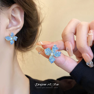 DREJEW Bạc kim gradient thủy tinh hạt bông tai hoa bướm mùa hè tươi mát khí chất bông tai
