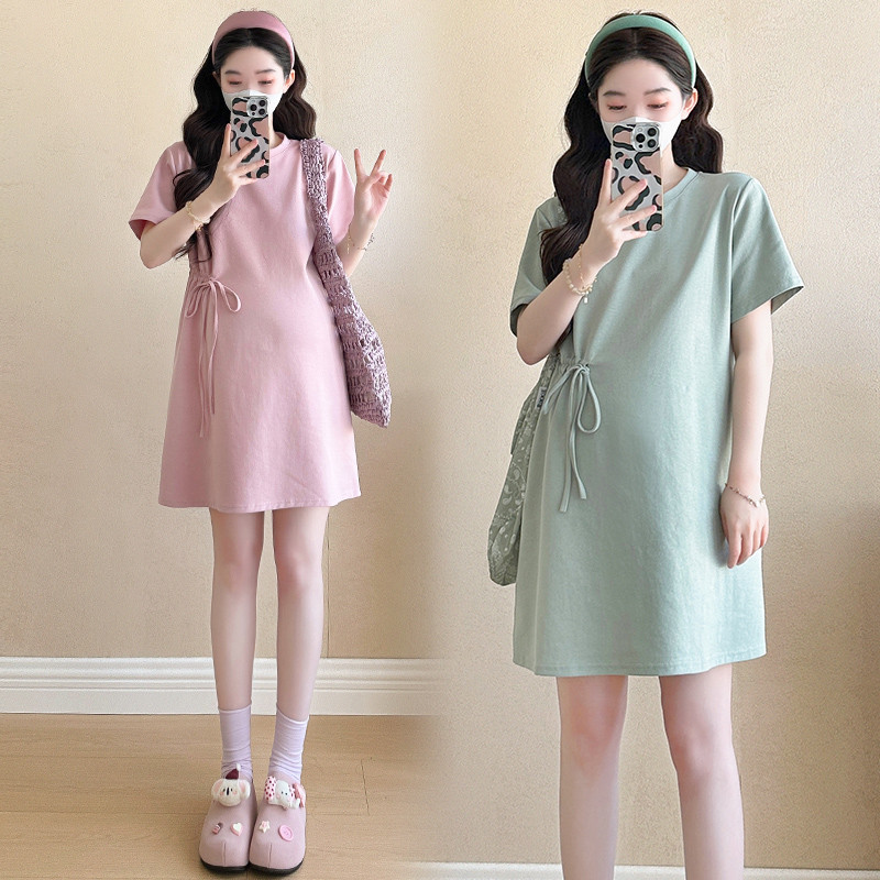 Trang phục bà bầu mùa hè, váy cà vạt dáng rộng style Hàn Quốc