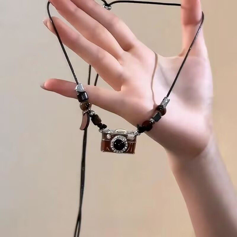 Mặt Dây Chuyền Máy Ảnh Phim Màu Nâu Cổ Điển, Thiết Kế Dài Cho Nữ