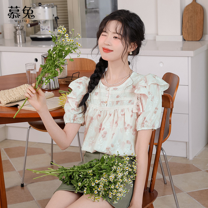 Mutu Áo Sơ Mi Phong Cách Pháp Họa Tiết Tươi Mới, Thích Hợp Cho Mùa Hè
