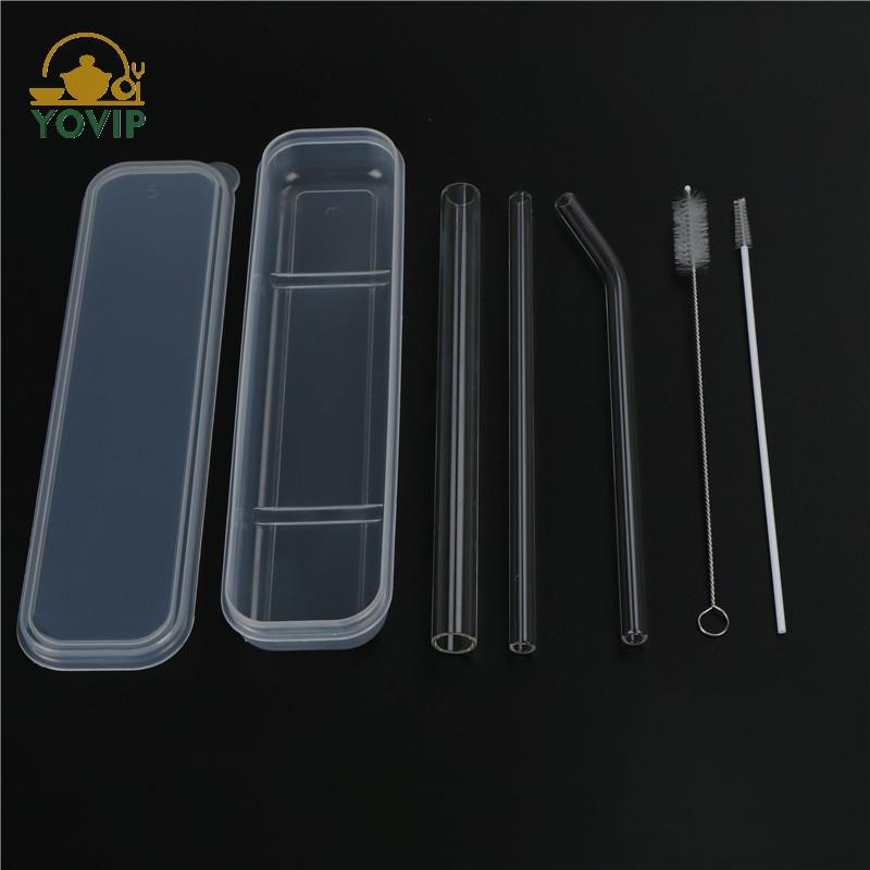 YOVIP 3 Ống hút uống nước thủy tinh trong suốt có thể tái sử dụng có thanh cọ Phụ kiện VN
