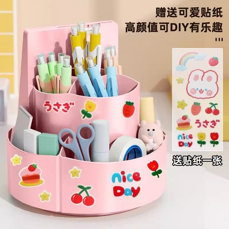 Hộp đựng bút xoay 360 độ Hai trong Một Trẻ em Máy tính để bàn học sinh Hộp đựng bút đa chức năng Đồng hồ tự kỷ luật-