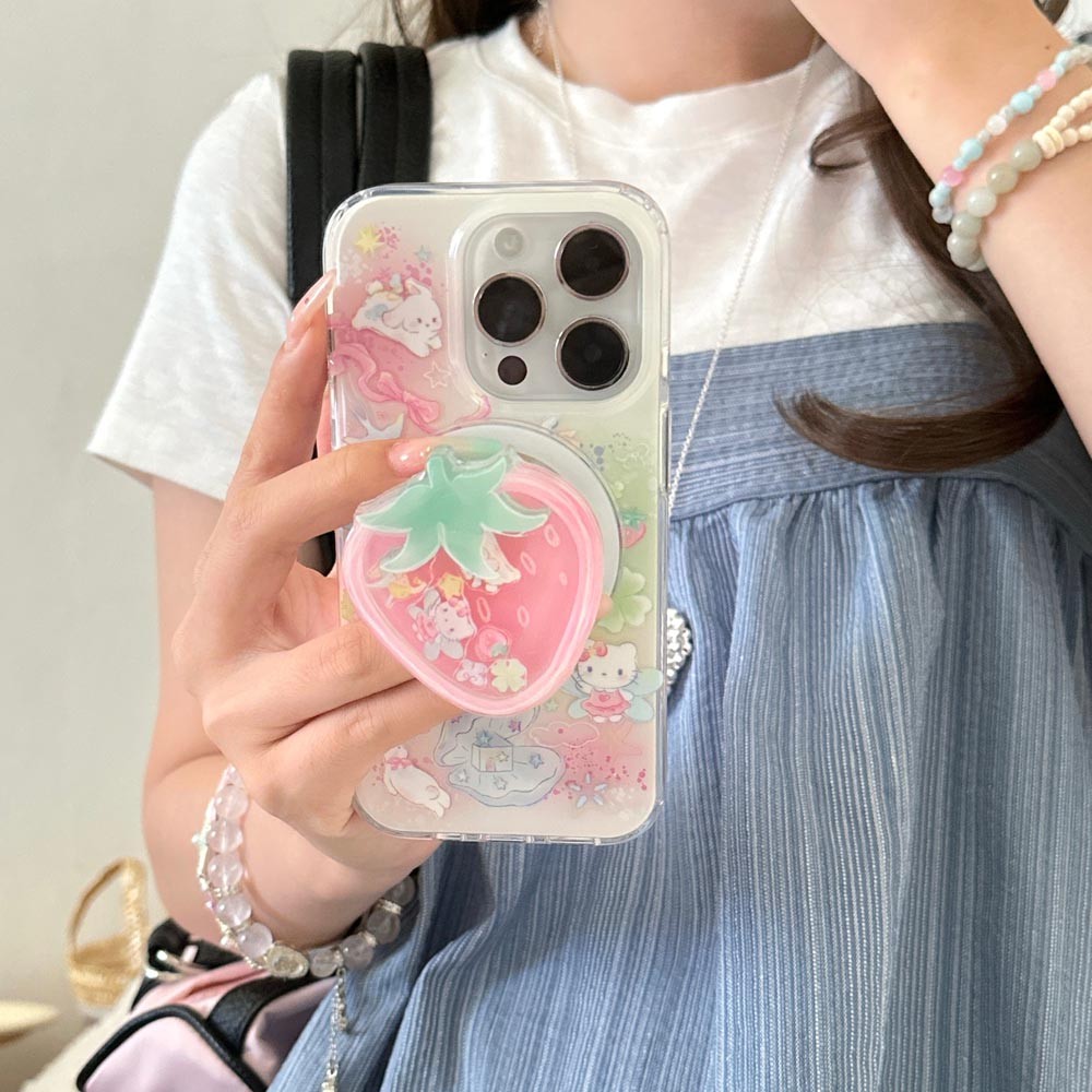 Ốp Lưng Cứng Tương Thích Với iPhone 13 14 14Pro 14ProMax 15 15Pro 15ProMax 16 16Pro 16ProMax 17 17Pro 17ProMax Vỏ Nam Châm Họa Tiết Graffiti Dâu Tây