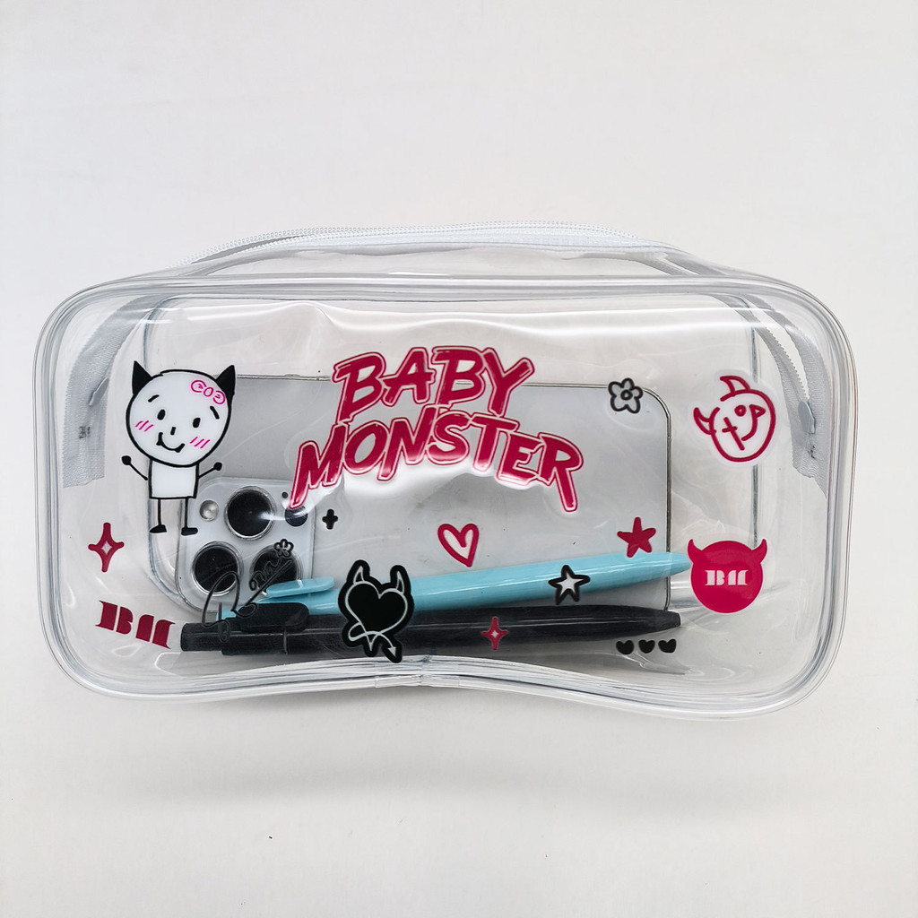 HT3 BABYMONSTER Hộp Đựng Bút Chì XEM BẠN CÓ Túi Văn Phòng Phẩm PVC Dung Tích Lớn Du Lịch Túi Trang Điểm Di Động TH3