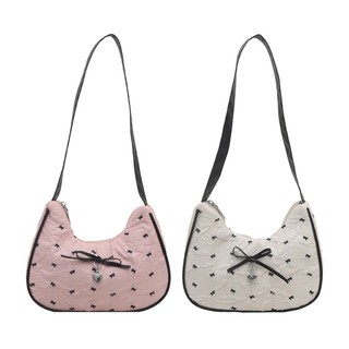 Túi Tote HOBBYIN, Túi Đeo Vai Thường Ngày Dung Tích Lớn, Thiết Kế Màu Hồng Trắng Nơ Satchels Túi Thiếu Niên Bé Gái