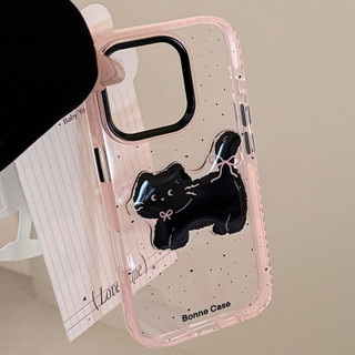 [Sheren] Ốp điện thoại hoạt hình màu hồng đen Thích hợp cho i16 15 14 13 12 11 pro max Vỏ bảo vệ chống sốc