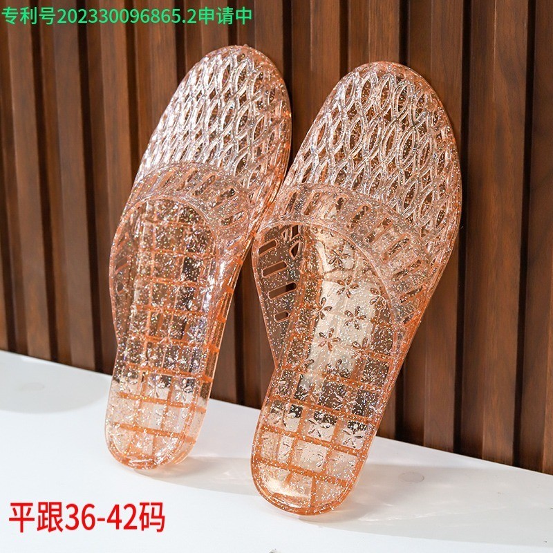 Gót Đế Bằng Baotou Nửa Dép Nữ Pha Lê Trong Suốt Thạch Chất Liệu Nhựa Rỗng Chống Trơn Trượt Tắm Trong Nhà Ngoài Trời Ngày Mùa Hè 7.24 5YNI