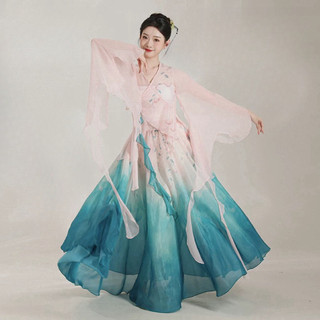 Trang phục khiêu vũ cổ điển Cơ thể Rhyme Begonia Hoa Gradient gạc Top Thanh lịch lớn Váy xoay lớn Trung Quốc Khiêu vũ thực hành Trang phục-la