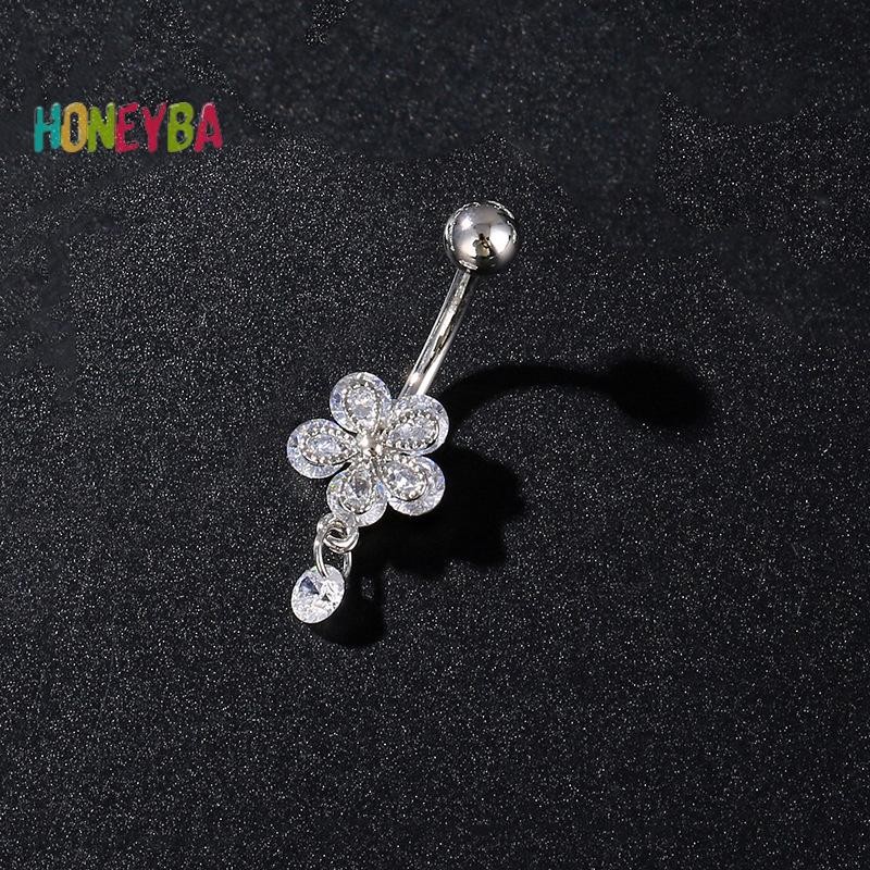 < Honeyba > Nhẫn rốn hoa bằng thép không gỉ Vòng xỏ lỗ rốn dành cho nữ Cô gái Nhẫn xỏ khuyên bụng gợi cảm Trang sức cơ thể