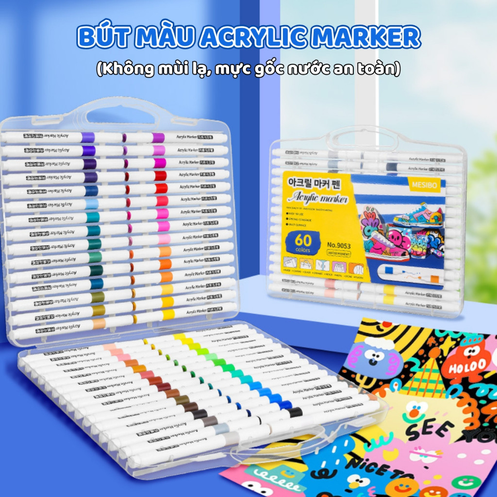 Hộp Bút Màu Acrylic Đa Dạng Màu Sắc - Bút Màu Vẽ Đa Năng, Chống Thấm Nước, Dùng Cho Bé Học Vẽ