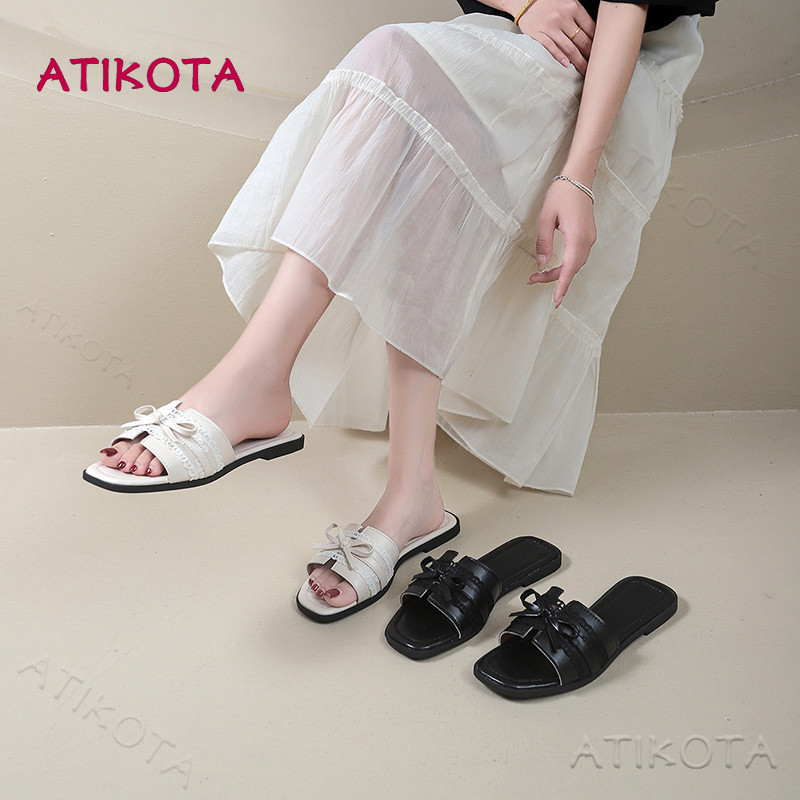 Atikota Nữ Sandal Thời Trang Tinh Tế Nơ Trang Trí Đa Năng Thoải Mái Nhẹ Dép Thường Ngày