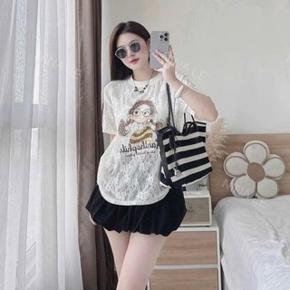 Áo Thun Bigsize Nữ Vải Xước Gân In Hình Dễ Thương Năng Động Mặc Mát Cho Chubby A287