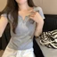 Sang Trọng Áo Thun Nữ Cổ Chữ V Short Sleeve Slim-Fit Chính Hãng Phong Cách Hot Girl