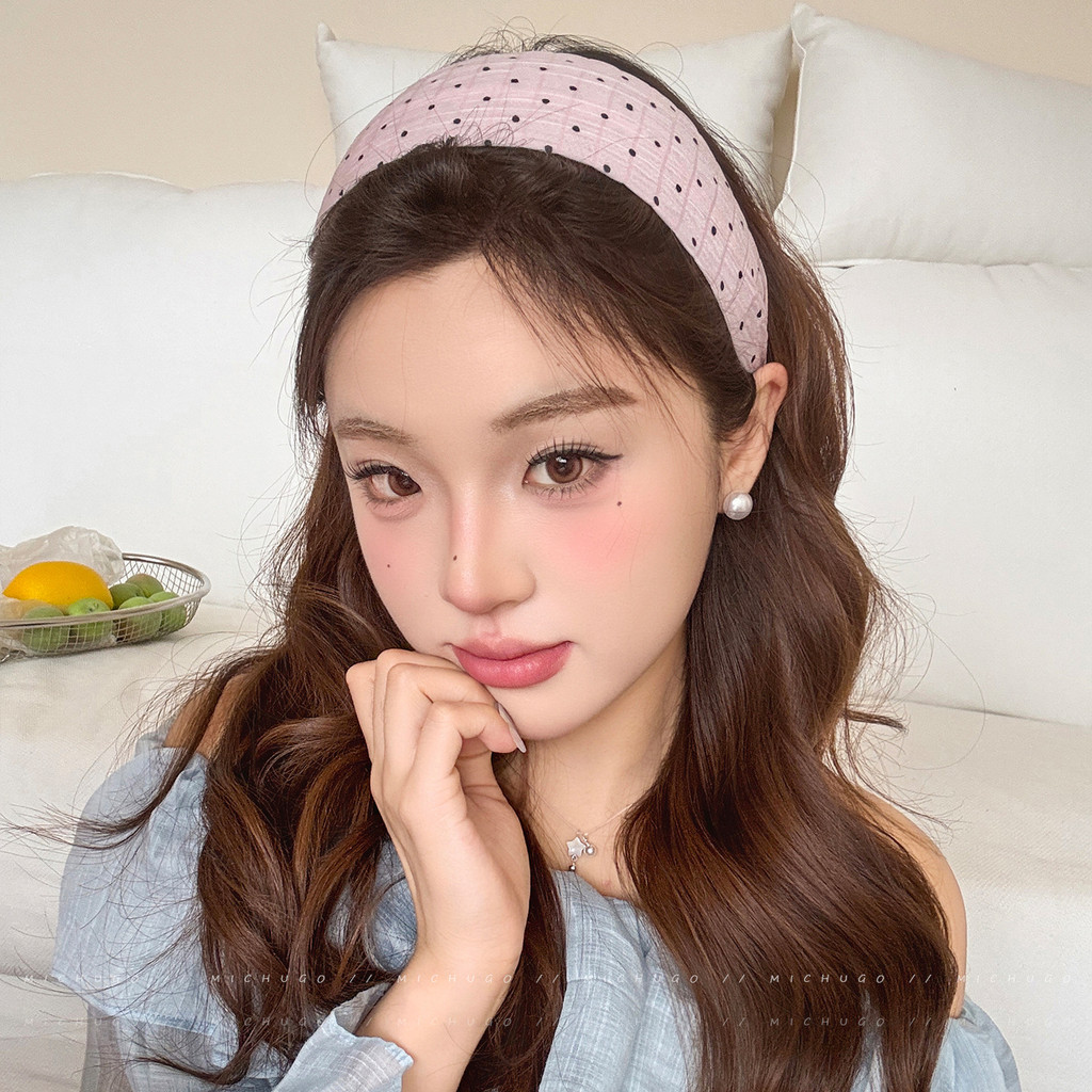 Sweet Pink Polka Dots Hair Hoop Nữ Băng đô rộng