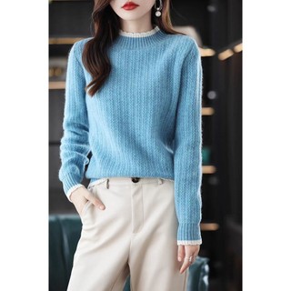 Áo len dệt kim dài tay nữ mùa thu đông cổ cao nửa cổ