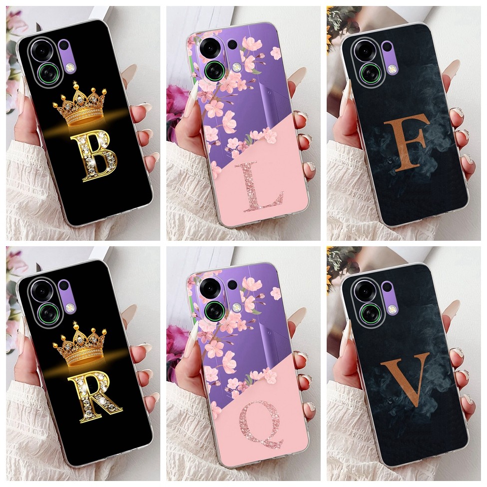 Ốp lưng Oppo K13 Turbo PLM110 Oppo K13 Turbo Pro PLE110 Vỏ trong suốt Thẩm mỹ Chữ A-Z Hoa thời trang Vương miện Vỏ ốp mềm