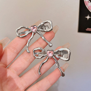 Bộ kẹp tóc barrette bạc giả kim cương nơ, phong cách Hàn Quốc ngọt ngào cho cô gái