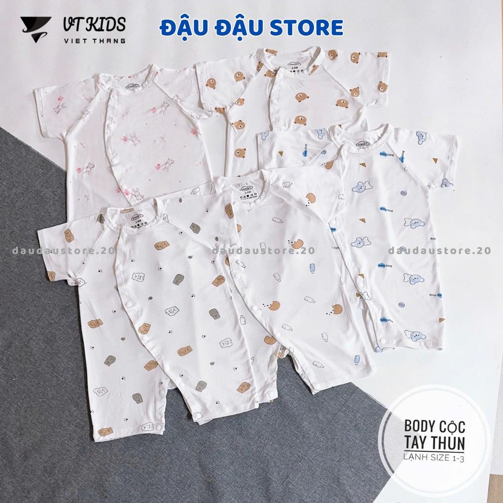 Set 2-3 Body Cộc Tay Trắng Thun Lạnh Cúc Bấm Vạt Chéo Sơ Sinh mềm mịn cho bé trai bé gái 3-9kg VT-BD02 Đậu Đậu Store