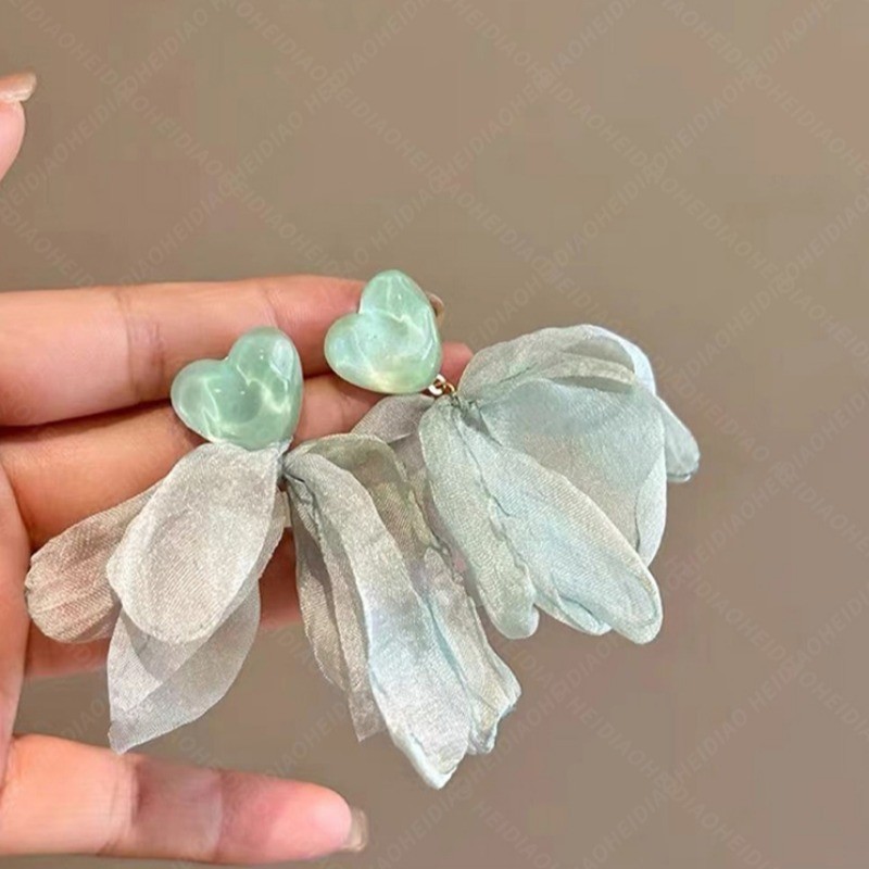 Bông Tai Hoa Voan Pháp Thời Trang Nữ Hàn Quốc Bông Tai Đơn Giản