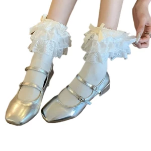 Woke Tất đến mắt cá chân Frilly thời trang với ren xếp tầng nơ ngọt ngào Tất bê cánh cho các bữa tiệc và trang phục thường ngày