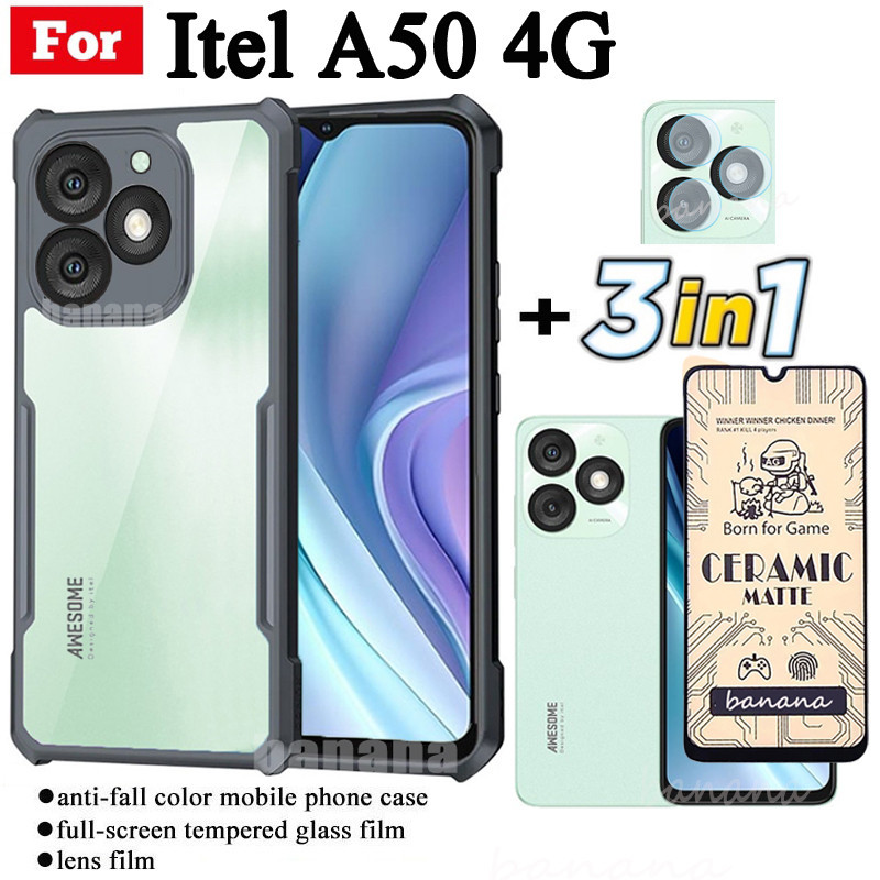 Ốp điện thoại chống sốc 3 trong 1 Itel A50 cho Itel A 50 A5 0 A70 Phim mờ gốm + Phim ống kính máy ảnh